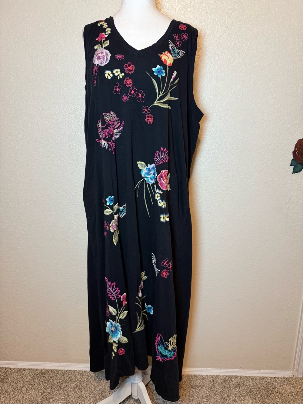 Johnny Was Jessi Knit V-Neck Maxi Dress Black Embroidered Size XXL - Picture 2 of 13